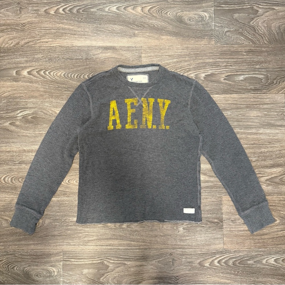 |SOLD| vintage american eagle 100% cotton ribbed grey thermal long sleeve tee